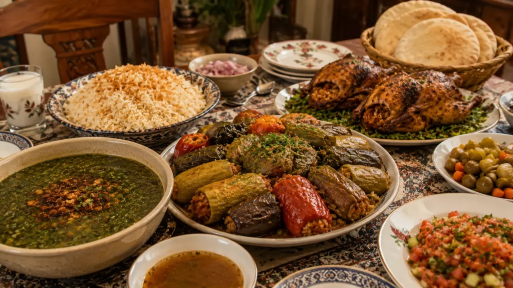 طاولة عليها اطباق اكل 