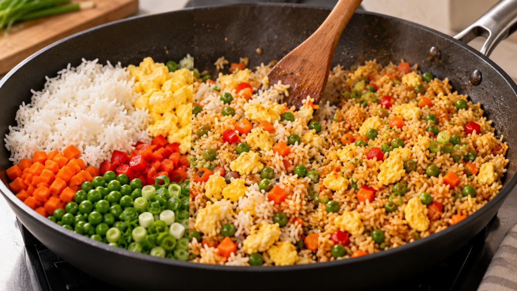 fried-rice-egg-vegetables-steps