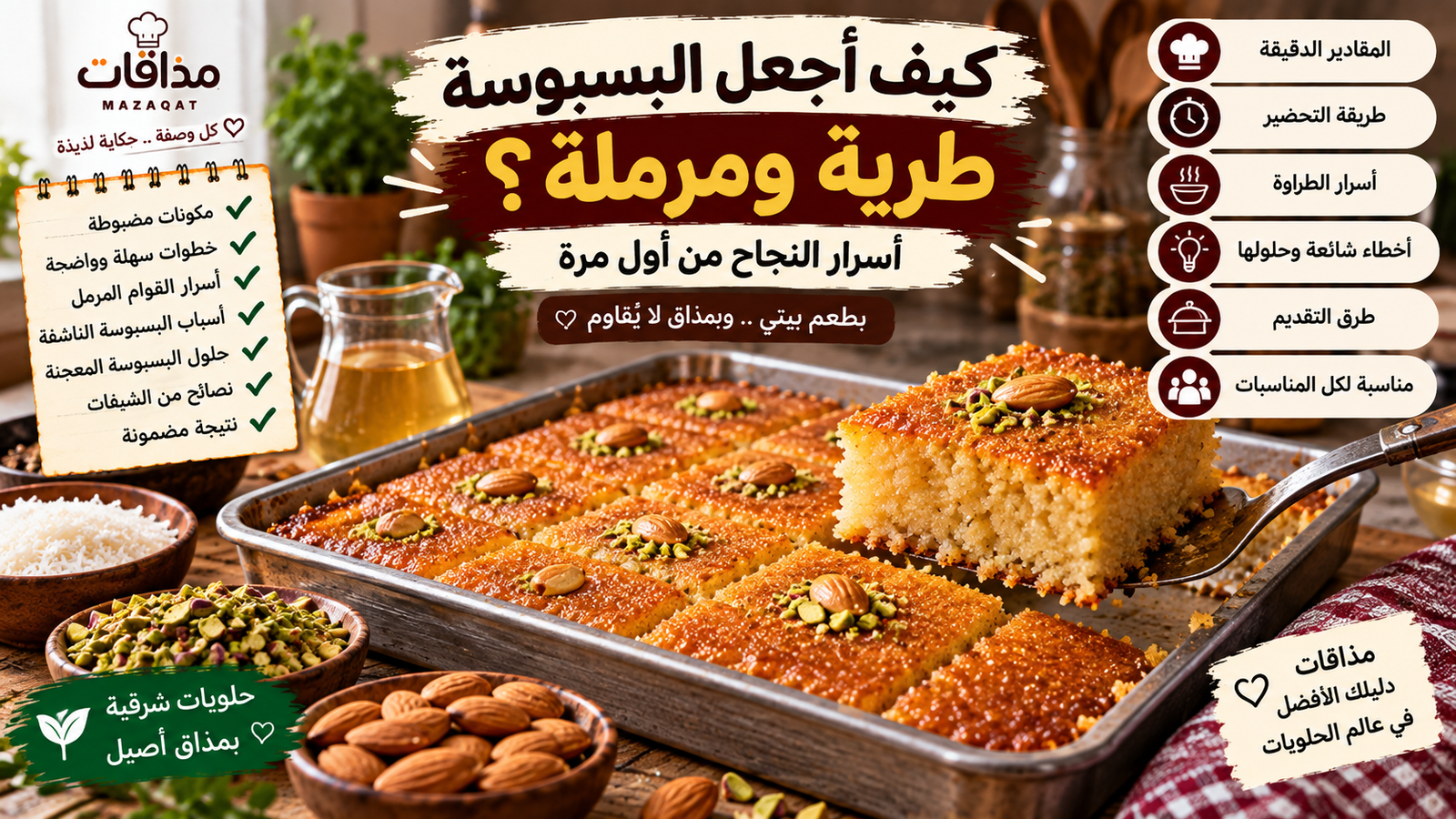 كيف أجعل البسبوسة طرية ومرملة؟ أسرار نجاح البسبوسة