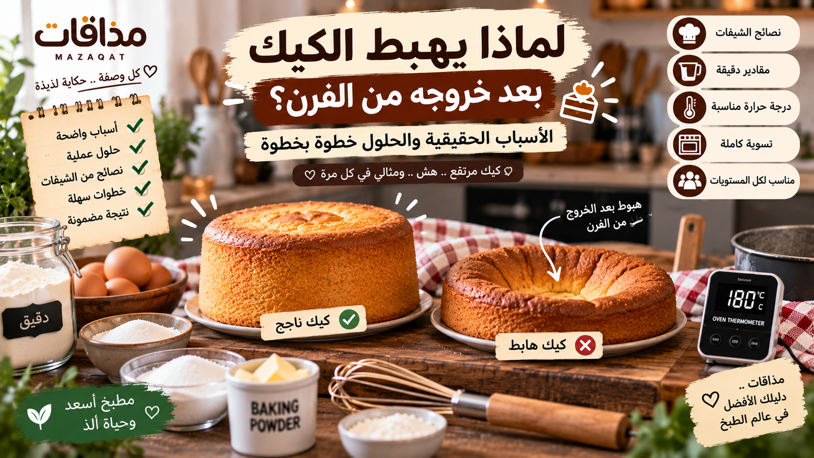 لماذا يهبط الكيك بعد خروجه من الفرن؟ أسباب هبوط الكيك