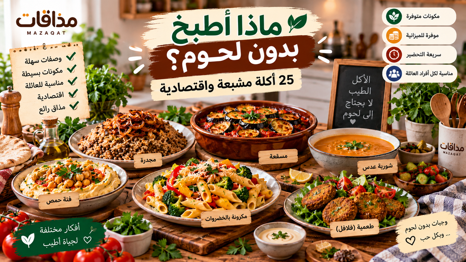 ماذا أطبخ بدون لحوم؟ 25 أكلة مشبعة واقتصادية