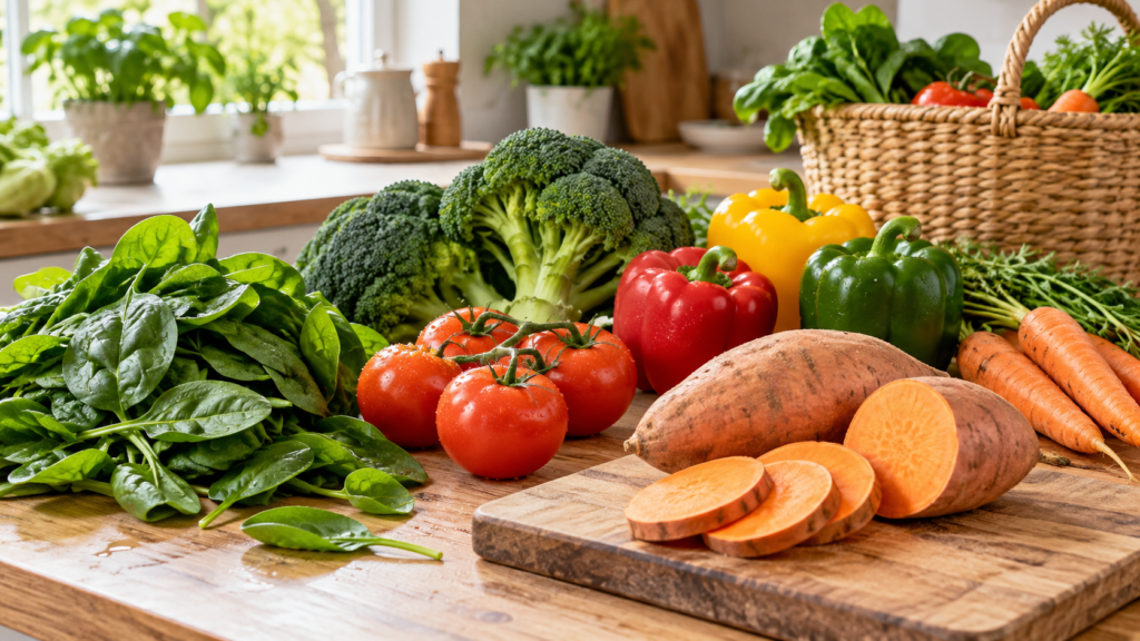 خضروات طازجة على طاولة المطبخ