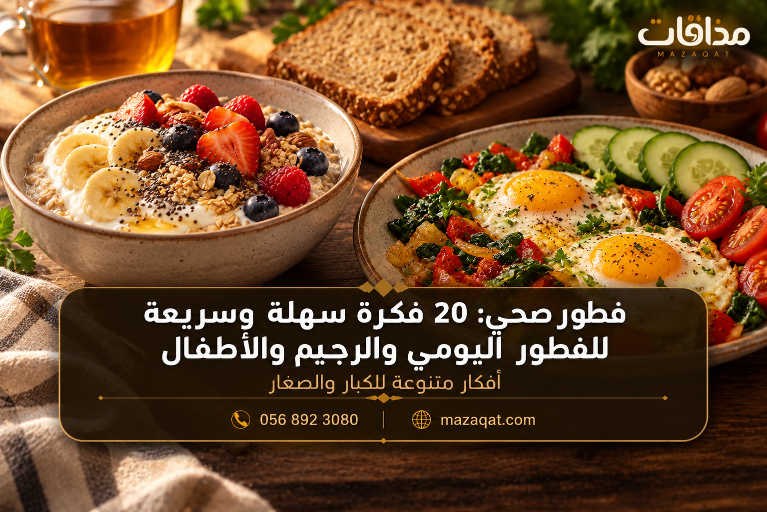 أفكار فطور صحي متنوعة بالشوفان والبيض وخبز الحبوب الكاملة